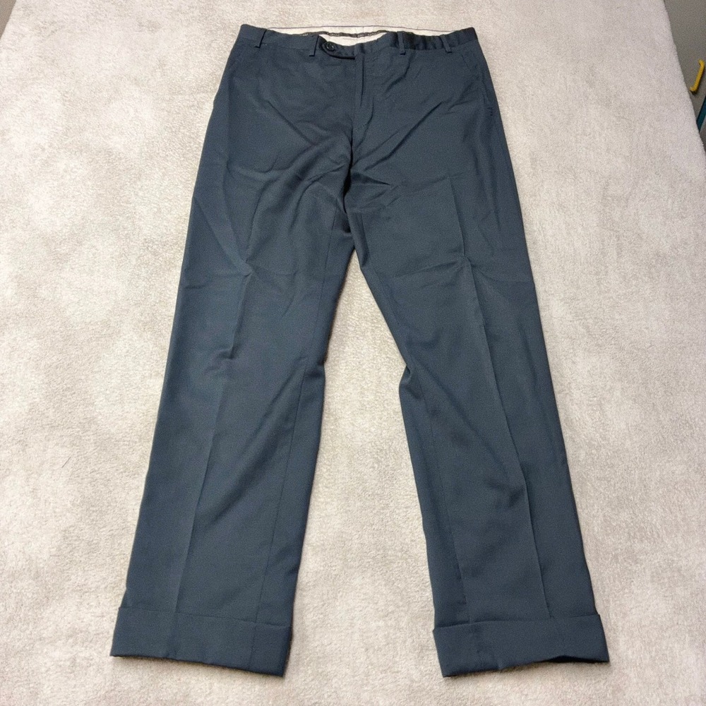Canali Dress Pants Dark Charcoal Gray Wool Cuffed Made in Italy Mens 48R 34x32